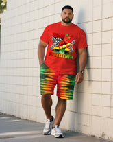 Big & Tall Men’s Juneteenth Ancestral Tribute Celebration Respect/Freedom Short-Sleeve T-Shirt And Shorts Set