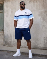 Big & Tall Men's White Simple Casual Contrast Small Label Printed Short Sleeve T-Shirt Shorts Set