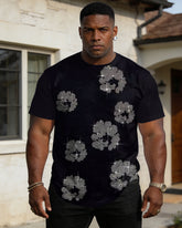 Men's Large Size Spring And Summer Casual Loose Comfortable Soft Black Front Rhinestone Short Sleeve T-Shirt