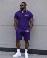 Big & Tall Men's Simple Daily Leisure Travel Vacation Purple POLO Shirt Short Sleeve Shorts Set