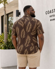 Big & Tall Men's Hawaiian Holiday Casual Leaf Quartet Continuous Printed Short Sleeve Button-Up Shirt