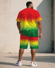 Big & Tall Men' June Festival Black Day Short Sleeve T-Shirt Shorts Set