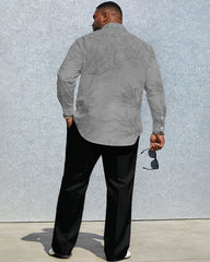 Men's Plus Size Casual Holiday Gray Jacquard Pattern High Texture Printed Anti-Wrinkle New Lar Long Sleeve Shirt