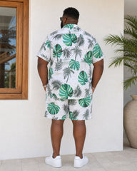 Big & Tall Men's Classic Hawaiian Plant Print Short Sleeve Shirt Shorts Set