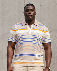 Big & Tall Men's Apricot Pinstripe Polo Shirt Short Sleeve Shorts Set