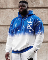 Large Size Men's Autumn And Winter Warm Christmas Snowflake Design Printed Hoodie Sweatpants Set