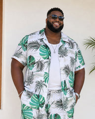 Big & Tall Men's Classic Hawaiian Plant Print Short Sleeve Shirt Shorts Set