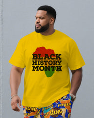 Big & Tall Men'BLACK June Festival KING Pattern Printed Short Sleeve T-Shirt Shorts Set