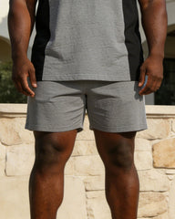 Gray Contrast Polo Shirt Shorts Set Large Size Men