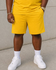 Big & Tall Men's Black & Yellow Contrast Stitching Chest Printing Simple Casual Daily POLO Shirt Short Sleeve Shorts Set