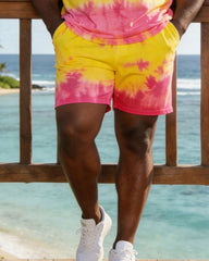 Hawaii Plus Size Men's Yellow & Pink Tie-Dye Short Sleeve T-Shirt Shorts Set