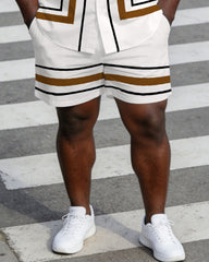 Men's Large Size Simple White Short-Sleeved Shirt And Shorts Set