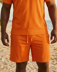 Big & Tall Men's Orange Solid Color Casual POLO Shirt Short Sleeve Shorts Set