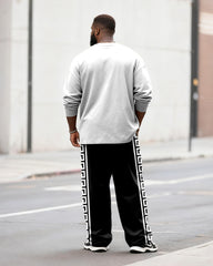Big & Tall Men's Casual Geometric Stripe Print Long Sleeve T-Shirt Pants Set