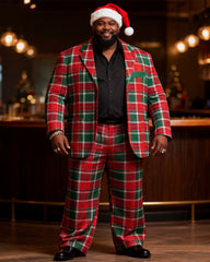 Big & Tall Men's Christmas Classic Red And Green Plaid Print Suit