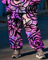 Women's Plus Size Rose Graffiti Print Cardigan Hoodie Set