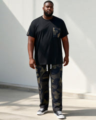 Big & Tall Men's Simple Black T Camouflage Print T-Shirt Pants Set