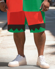 Big & Tall Men's Christmas Elf Cosplay Printed Short Sleeve Shirt Shorts Set