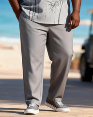 Big & Tall Men's Ink Bamboo Grey Printed Zipper Polo Short Sleeve Pants Set