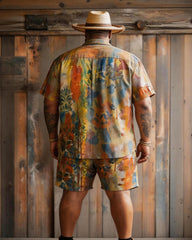 Big & Tall Men's Artistic Splatter Plant Print Short-Sleeve Shirt And Shorts Set