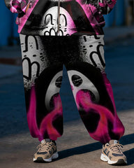 Women's Plus Size Rose Graffiti Bear Print Cardigan Hoodie Set