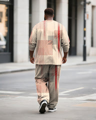 Big & Tall Men's Casual Geometric Plaid Print Long Sleeve T-Shirt Pants Set