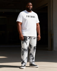 Big & Tall Men'sFUTURE Black And White Spotted Printed T-Shirt Trousers Set