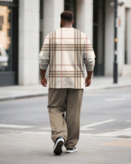 Big & Tall Men's Khakis Classic Plaid Print Long Sleeve T-Shirt Pants Set
