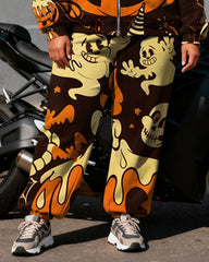 Women's Plus Size Halloween Pumpkin Ghost Print Cardigan Hoodie Set