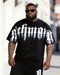 Big & Tall Men's Gothic Richmond Letter Printed Round Neck Short Sleeve T-Shirt Shorts Set