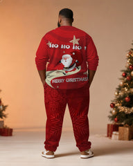 Big & Tall Men's Santa Claus Letter Print Long Sleeve T-Shirt Pants Set