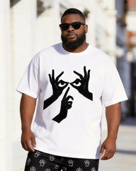Big & Tall Men's Hand Gesture Eye Palm Print Round Neck Short Sleeve T-shirt Shorts Set