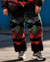 Women's Plus Size Halloween Emoji Graffiti Print Cardigan Hoodie Set