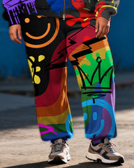 Women's Plus Size Graffiti Love Expression Print Cardigan Hoodie Set