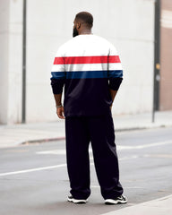Big & Tall Men's Red Colorblock Stripe Printed Long Sleeve T-Shirt Pants Set