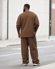 Big & Tall Men's Brown Striped Alphabet Print Long Sleeve T-Shirt Pants Set