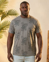 Big & Tall Men's Summer Gray Tiger All-Over Print Short-Sleeve T-Shirt