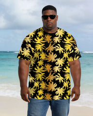 Men's Large Size Black Gold Print Full Print Short Sleeve T-shirt