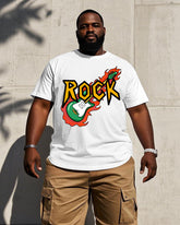 Big & Tall Men's Music Carnival Guitar Pattern Printed White Loose Short-Sleeved T-Shirt