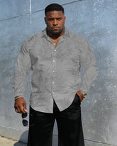 Men's Plus Size Casual Holiday Gray Jacquard Pattern High Texture Printed Anti-Wrinkle New Lar Long Sleeve Shirt