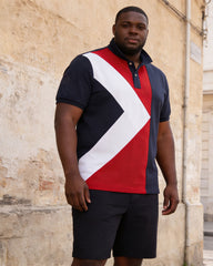 Big & Tall Men's Triangle Geometric Contrast Printed POLO Shirt Short Sleeve Shorts Set