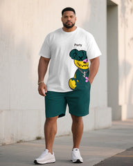 Big & Tall Men' Color Contrast Cartoon Pattern Street Fashion Short Sleeve T-shirt Shorts Set