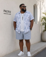 Big & Tall Men's Hawaiian Holiday Casual Classic Flower Shirt Short Sleeve Button Shirt Shorts Set