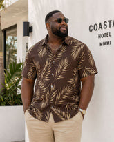 Big & Tall Men's Hawaiian Holiday Casual Leaf Quartet Continuous Printed Short Sleeve Button-Up Shirt
