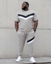 Big & Tall Men's Grey Simple Leisure Travel Stitching Contrast Short Sleeve T-shirt Sports Pants Set