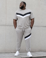 Big & Tall Men's Grey Simple Leisure Travel Stitching Contrast Short Sleeve T-shirt Sports Pants Set
