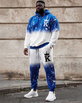 Large Size Men's Autumn And Winter Warm Christmas Snowflake Design Printed Hoodie Sweatpants Set