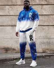 Large Size Men's Autumn And Winter Warm Christmas Snowflake Design Printed Hoodie Sweatpants Set