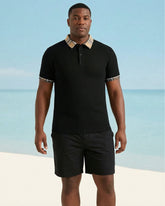Big & Tall Men's Neckline Features Stitching Khaki Check POLO Short Sleeve Shorts Black Suit