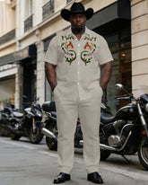 Big & Tall Men's Western Symmetrical Pattern Short Sleeve Shirt Shorts Set